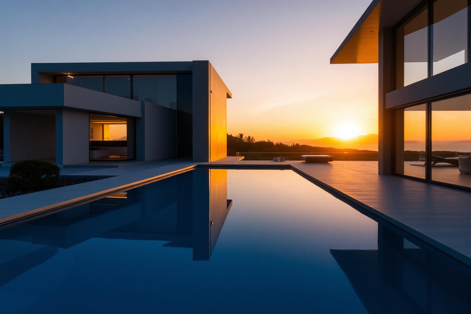 Residência de luxo com piscina ao pôr do sol